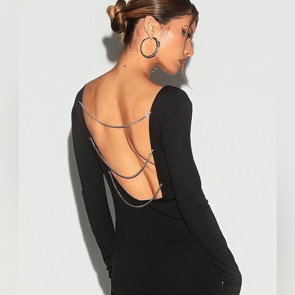SOLADO 💍 maxi dress • backless open back • 3 rhinestone chain • black - Picture 4 of 11